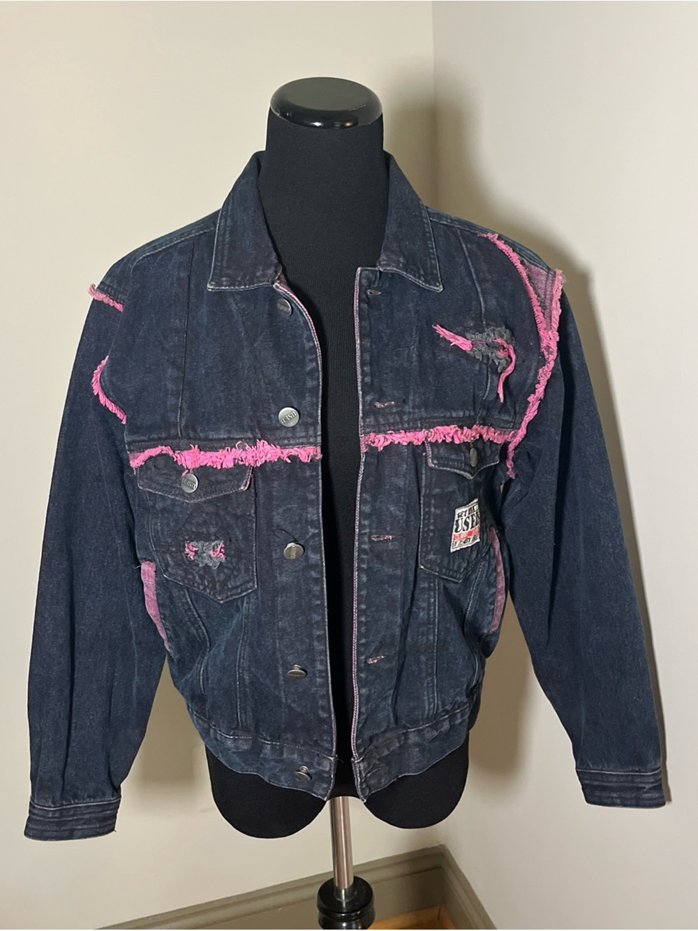 Vintage 1980's "Get Used" By Elie Distressed Denim Jacket Sz. Large Grunge Punk